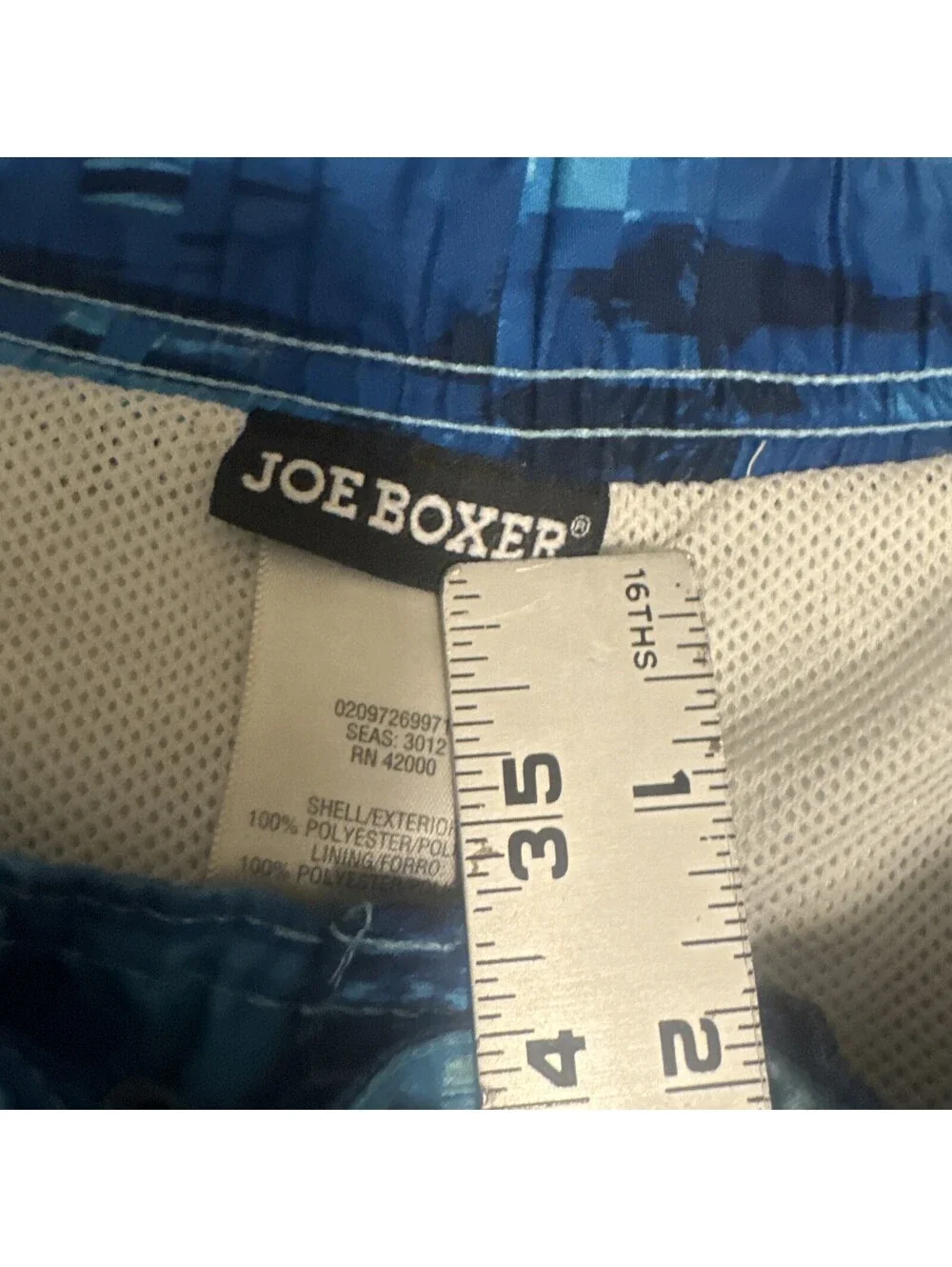 Joe Boxer Mens Swim Trunks Board Shorts XL Blue Palm Trees Geometric Pattern